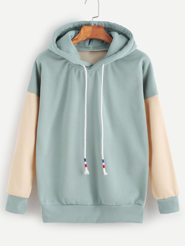 Shein Contrast Drop Shoulder Drawstring Hooded Sweatshirt