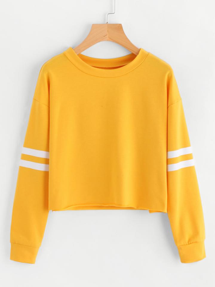 Shein Varsity-striped Sleeve Sweatshirt