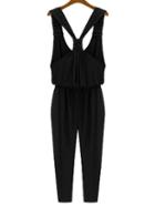 Shein Ruched Strap Back Knotted Jumpsuit