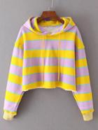 Shein Block Striped Frayed Edge Hoodie