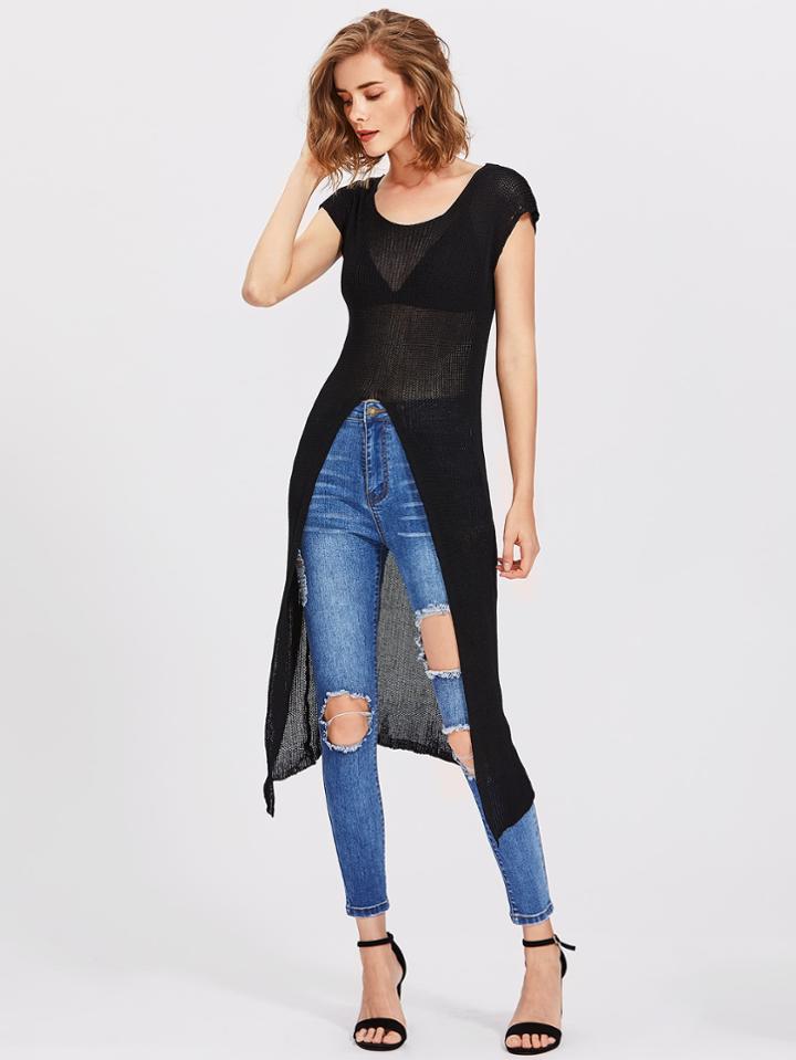 Shein High Split Front Knit Tee