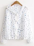 Shein Star Print Zipper Front Hooded Coat