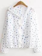 Shein Star Print Zipper Front Hooded Coat