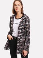 Shein Print Back Camo Jacket With Drawstring Hoodie