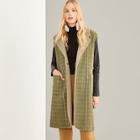 Shein Fleece Lined Sleeveless Plaid Coat