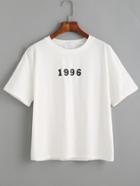Shein White Number And Slogan Print Drop Shoulder T-shirt