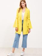 Shein Yellow Drawstring Bell Sleeve Double Breasted Coat