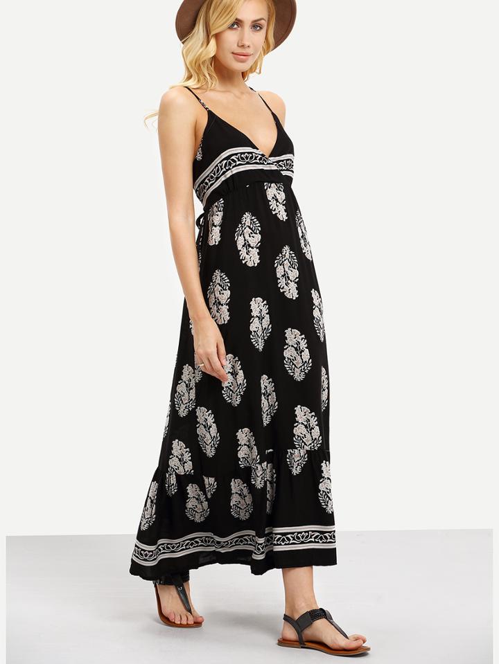 Shein Surplice Front Flower Print Cami Dress