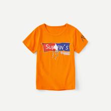 Shein Boys Letter Print Tee With Tape Detail Destroyed Denim Shorts