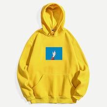 Shein Men Pattern Print Drawstring Hoodie