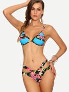 Shein Multicolor Cutout Flower Print Bikini Set