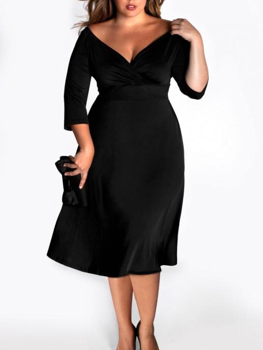 Shein Black V Neck Long Sleeve Plus Size Dress