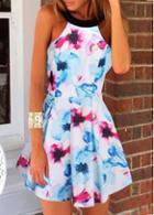 Rosewe Sleeveless Flower Print A Line Dress