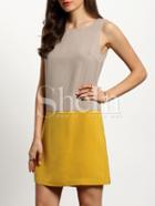 Shein Yellow Light Grey Color Block Sleeveless Shift Dress