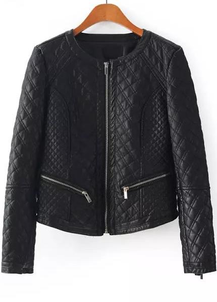 Shein Black Long Sleeve Zipper Pu Leather Jacket