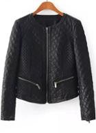 Shein Black Long Sleeve Zipper Pu Leather Jacket