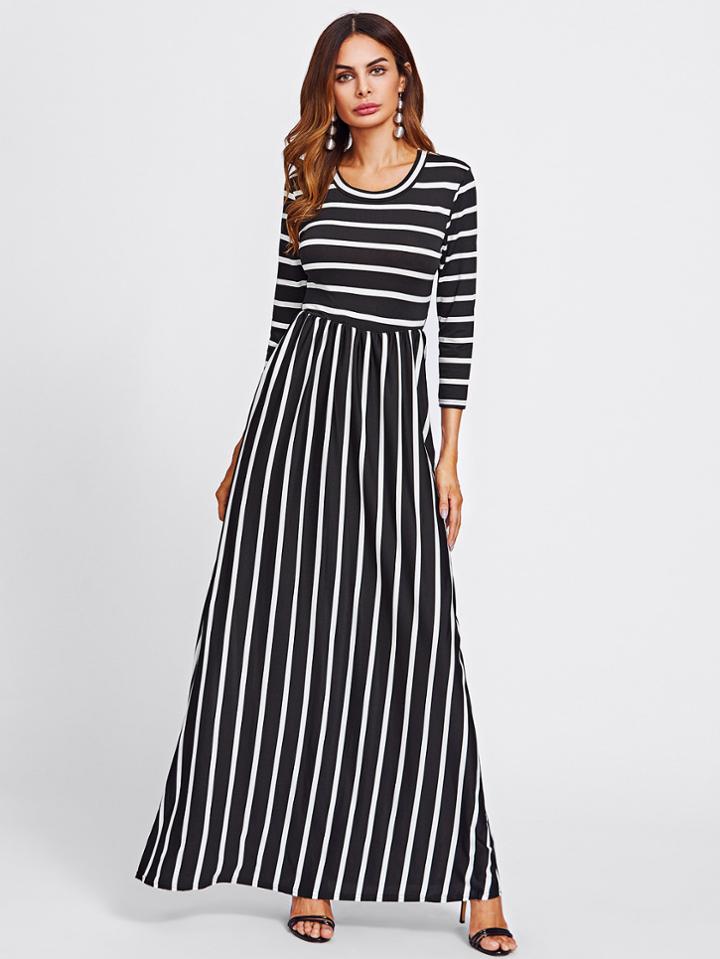 Shein Contrast Stripe Full Length Dress