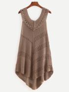 Shein Coffee Sleeveless Hollow Knitted Sweater