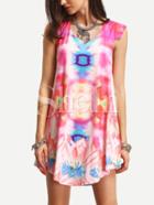 Shein Multicolor Sleeveless Ikat Print Shift Dress