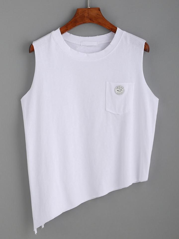 Shein White Slit Asymmetrical Tank Top With Pocket