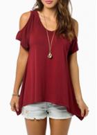 Rosewe Catching Red V Neck Cutout Shoulder Woman T Shirt