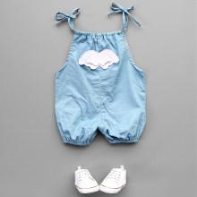 Shein Girls Wing Detail Self Tie Denim Romper