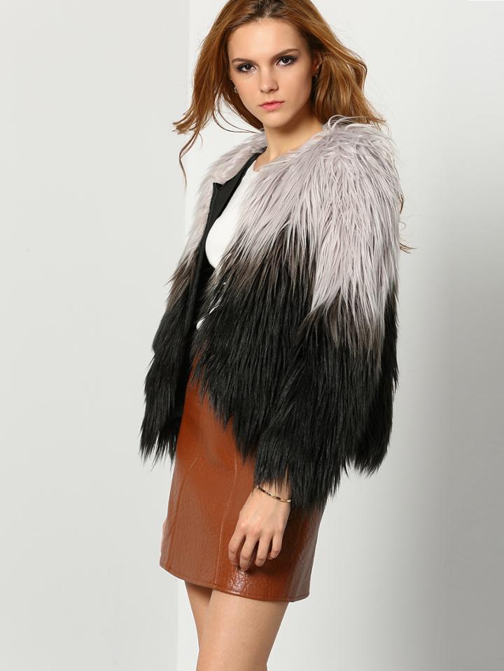 Shein Black Grey Faux Fur Crop Coat