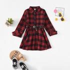 Shein Toddler Girls Self Tie Letter Print Plaid Blouse
