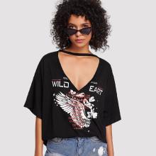 Shein Graphic Print Choker Neck Tee