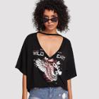 Shein Graphic Print Choker Neck Tee