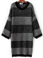 Shein Black Striped Drop Shoulder Loose Sweater Dress