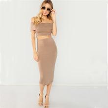 Shein Bandeau Off Shoulder Crop Top & Bodycon Skirt Set
