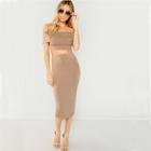 Shein Bandeau Off Shoulder Crop Top & Bodycon Skirt Set