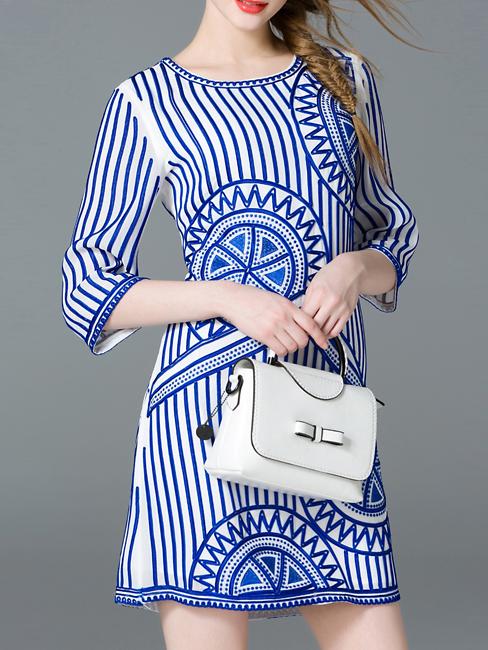 Shein Blue Crew Neck Embroidered Shift Dress