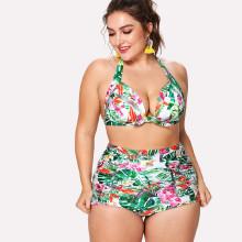 Shein Plus Tropical Print Knot Bikini Set