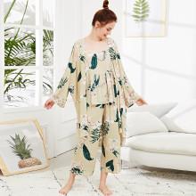 Shein Flower Print Cami Pajama Set With Robe