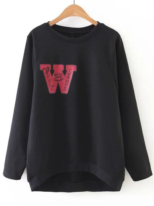 Shein Black Letter Print Loose Sweatshirt