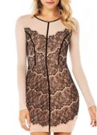 Rosewe Vintage Round Neck Long Sleeve Dress With Lace