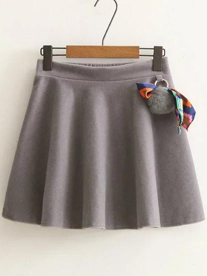 Shein Grey Elastic Waist A Line Skirt With Pom