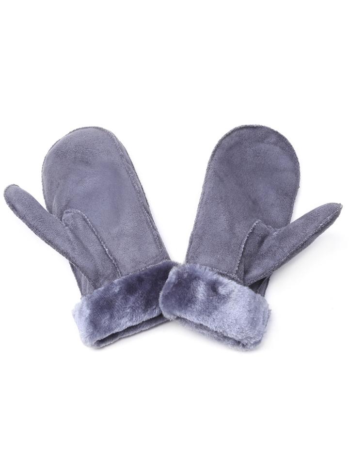 Shein Grey Dull Polish Thicken Faux Fur Cuff Mittens