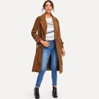 Shein Self Tie Double Breasted Corduroy Coat