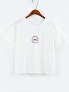 Shein Wreath Embroidered Drop Shoulder T-shirt - White