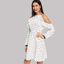 Shein Open Shoulder Ruffle Dot Dress