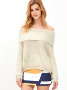 Shein Beige Off The Shoulder Foldover Fuzzy Sweater