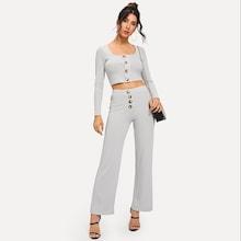 Shein Single Breasted Solid Top With Pants
