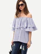 Shein Royal Blue Ruffle Off The Shoulder Blouse
