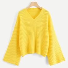 Shein V Neck Solid Drop Shoulder Jumper