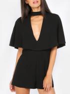 Shein Plunge Flutter Sleeve Playsuit Black