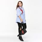 Shein Plus Embroidered Rose Applique Striped Blouse