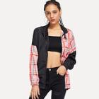 Shein Contrast Checked Zip Up Jacket